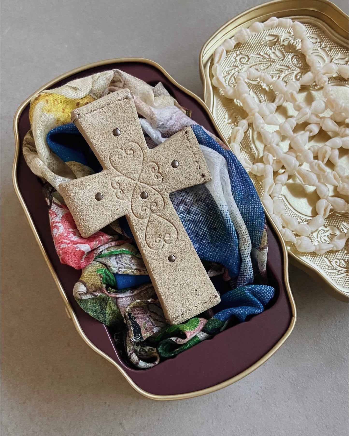 Cross Suede Strap Wallet - Raw