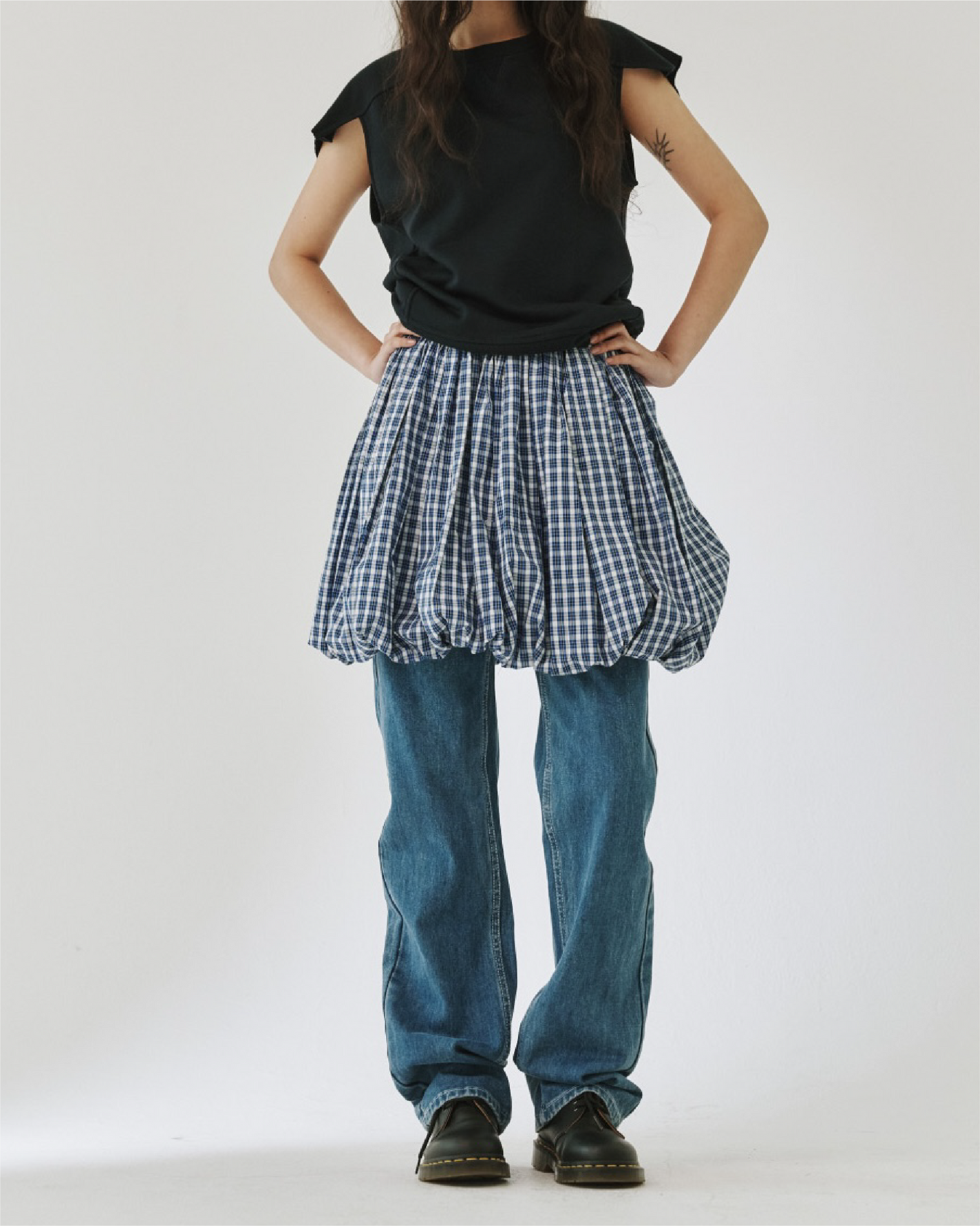 Ballon Skirt - Blue Check
