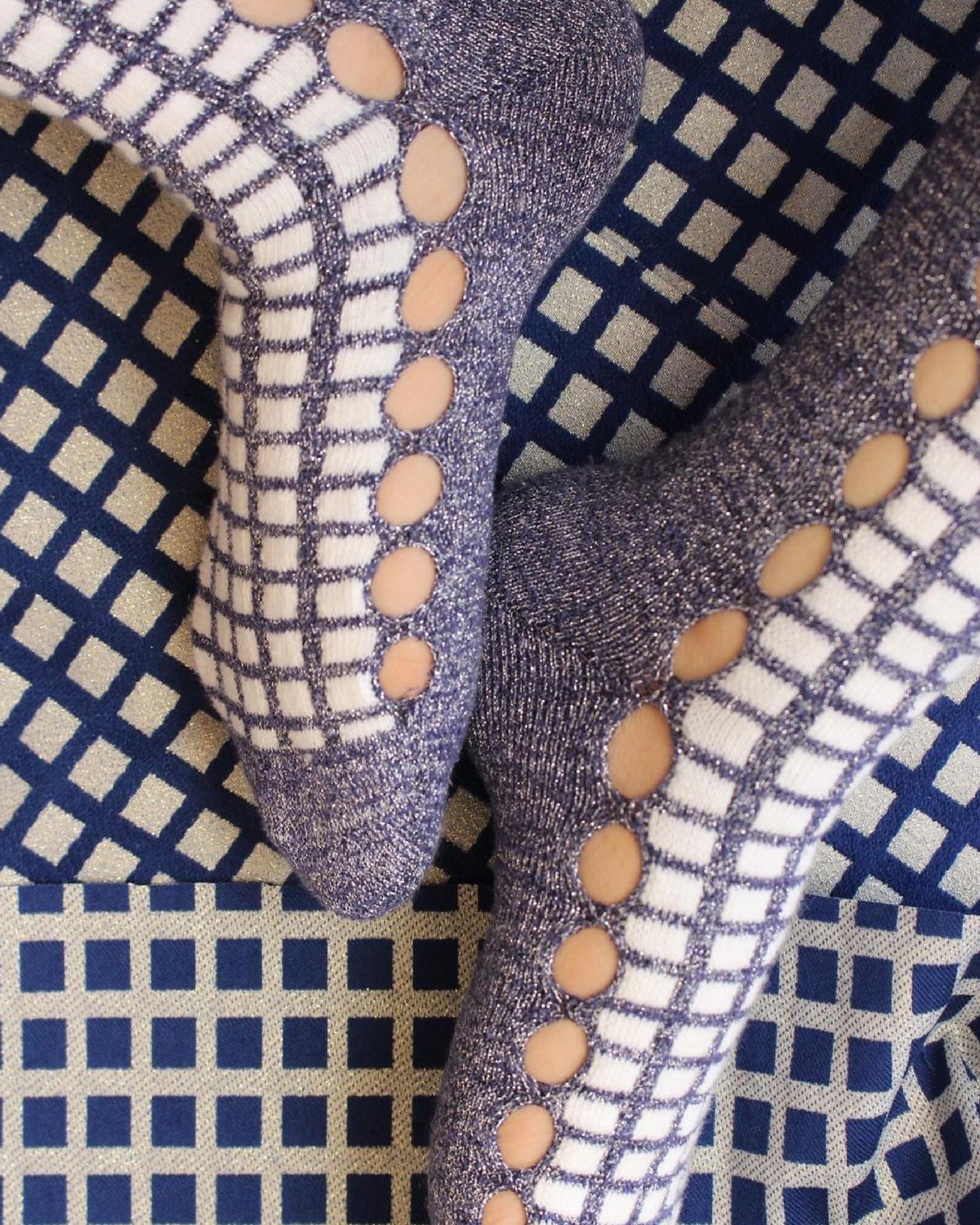 Window Check Socks - Blue