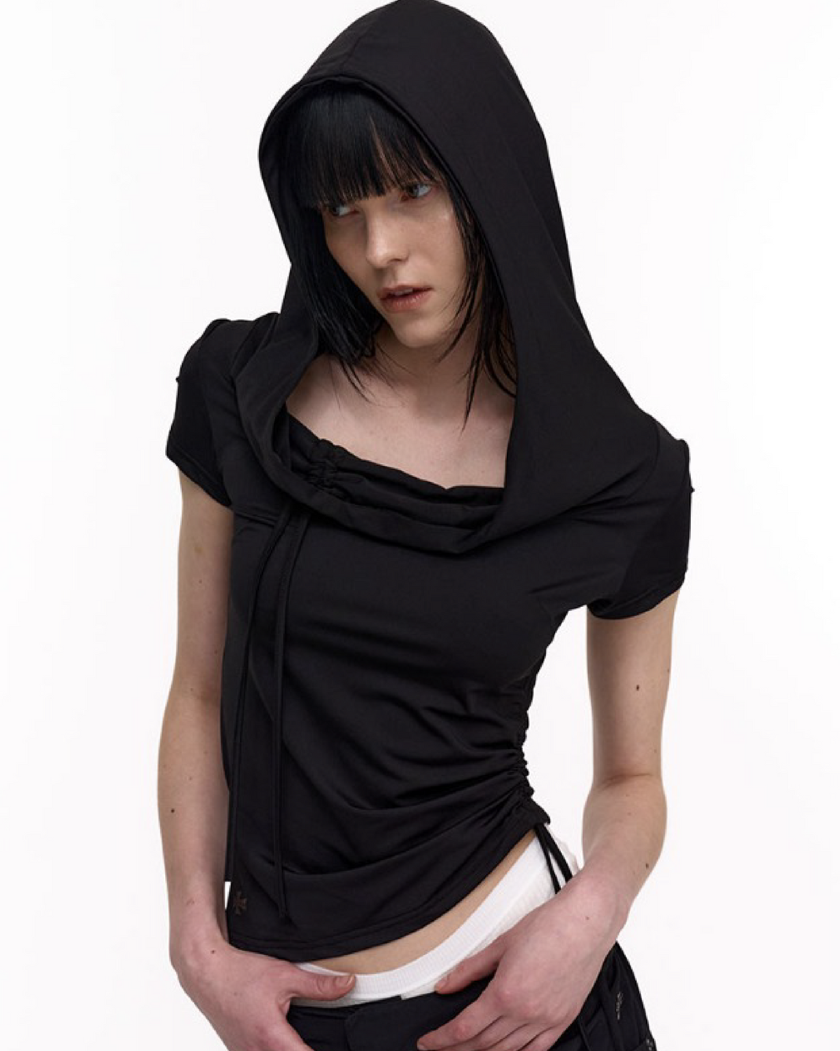 Valeria Hoodie Top - Black