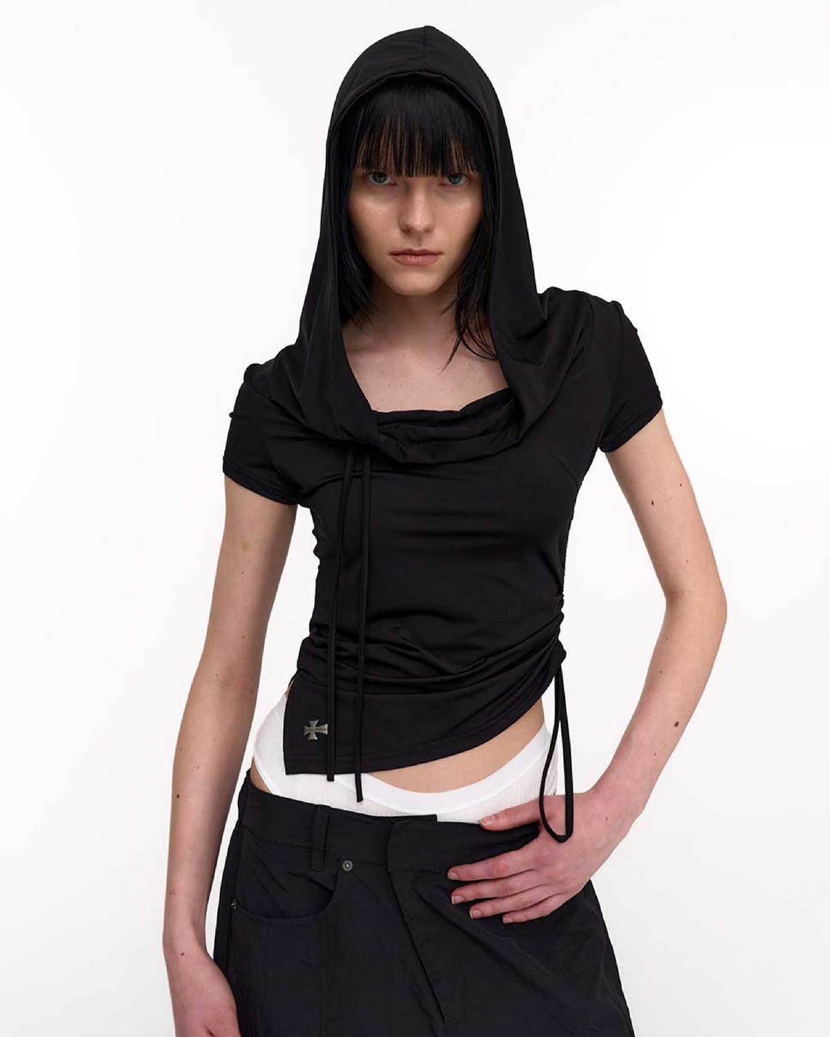 Valeria Hoodie Top - Black
