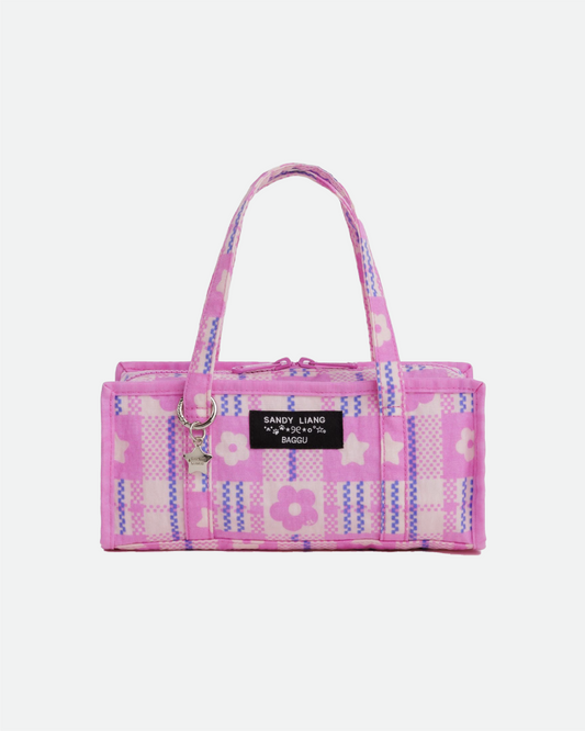 Mini Nylon Market Bag - Plaid Pink