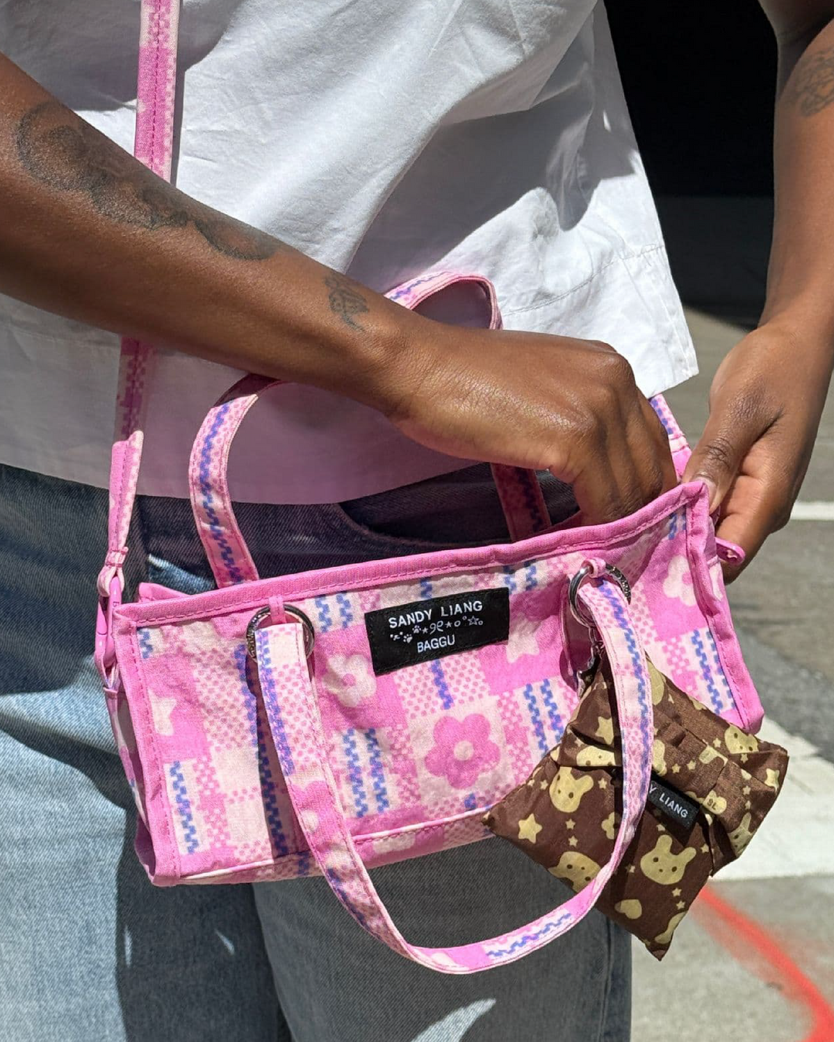 Mini Nylon Market Bag - Plaid Pink