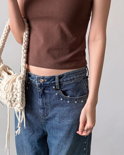 SS Studded Washed Jeans - Blue