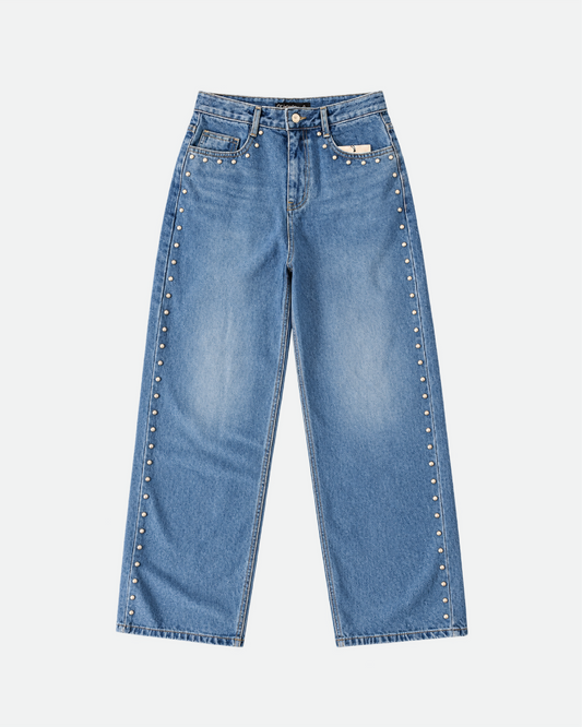 SS Studded Washed Jeans - Blue