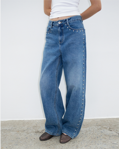 SS Studded Washed Jeans - Blue