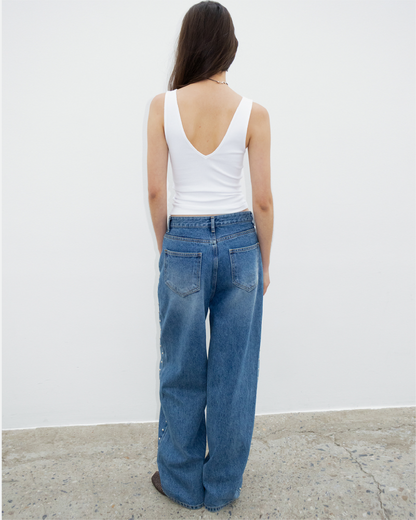 SS Studded Washed Jeans - Blue