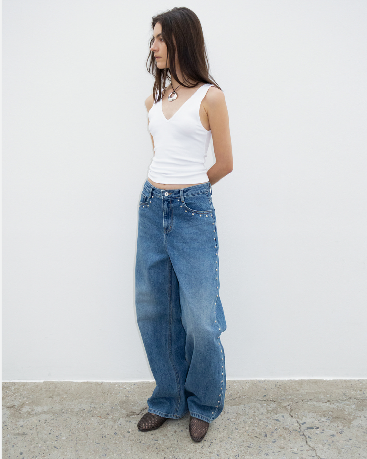 SS Studded Washed Jeans - Blue