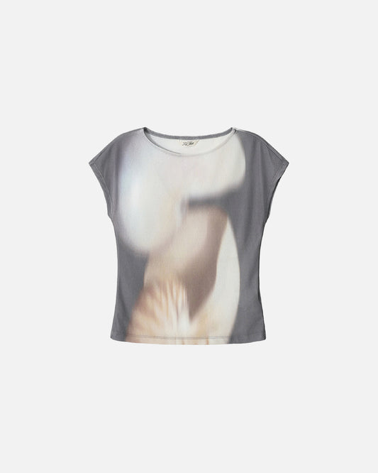 Print Cap Sleeve Top - Charcoal