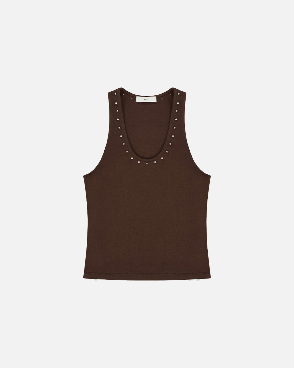 Stud U Neck Tank Top - Brown