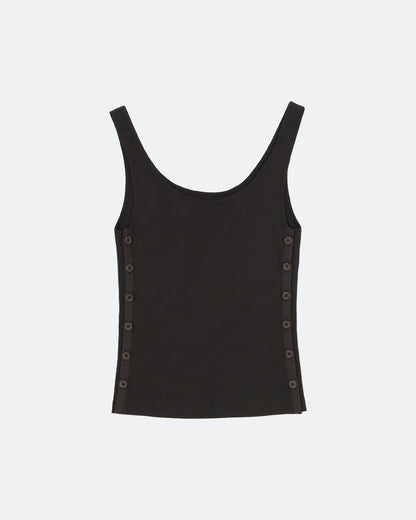 Side Button Detail Sleeveless Top - Dark Brown
