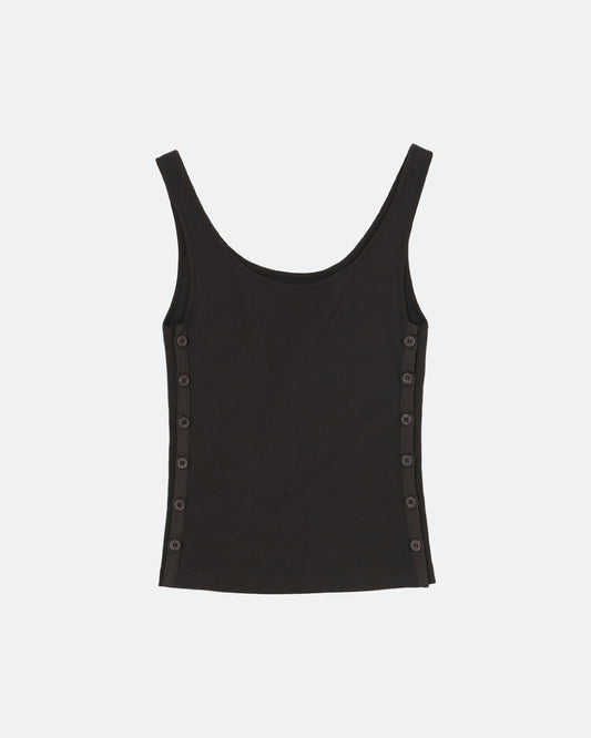 Side Button Detail Sleeveless Top - Dark Brown