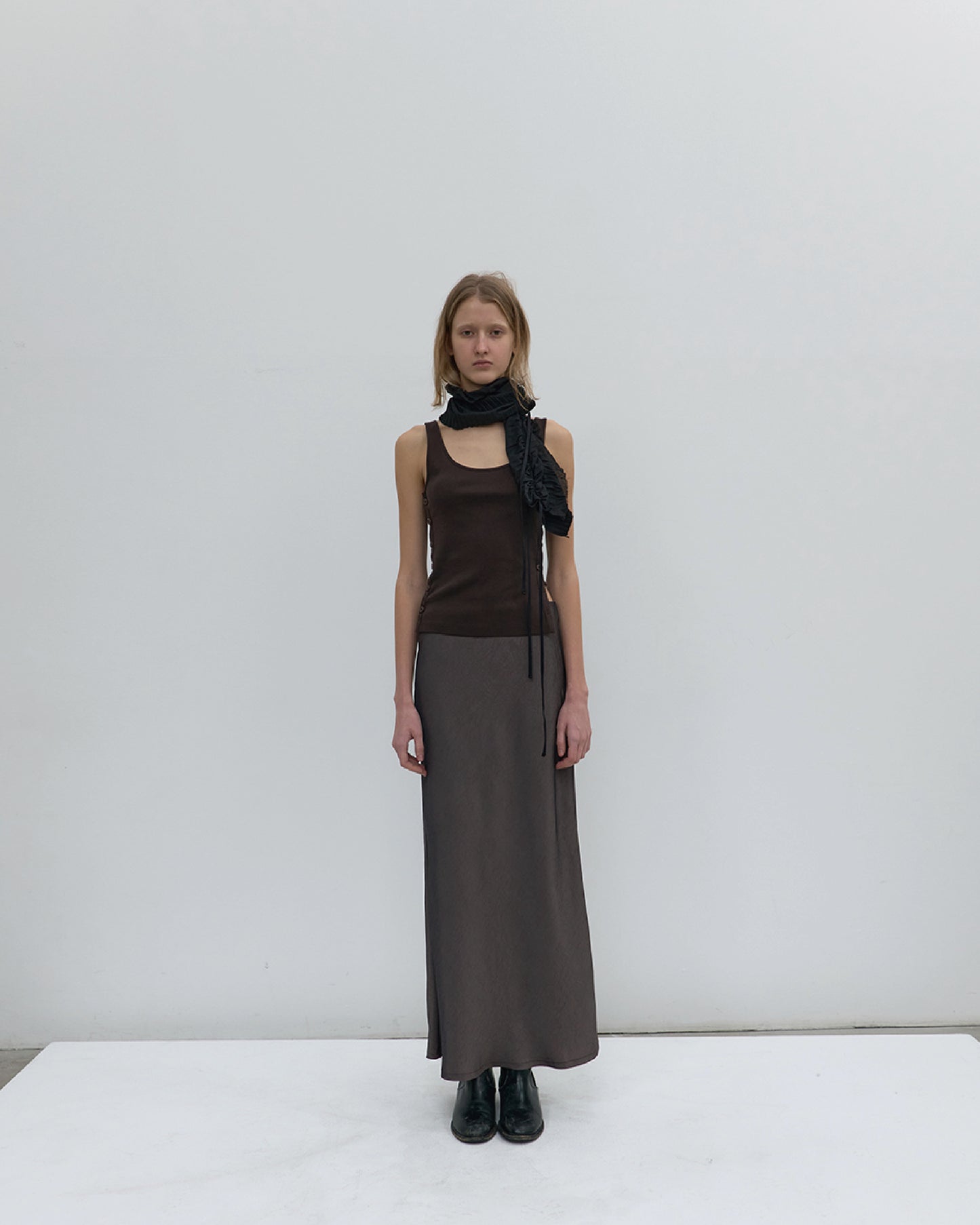 Side Button Detail Sleeveless Top - Dark Brown