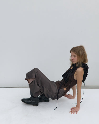 Side Button Detail Sleeveless Top - Dark Brown