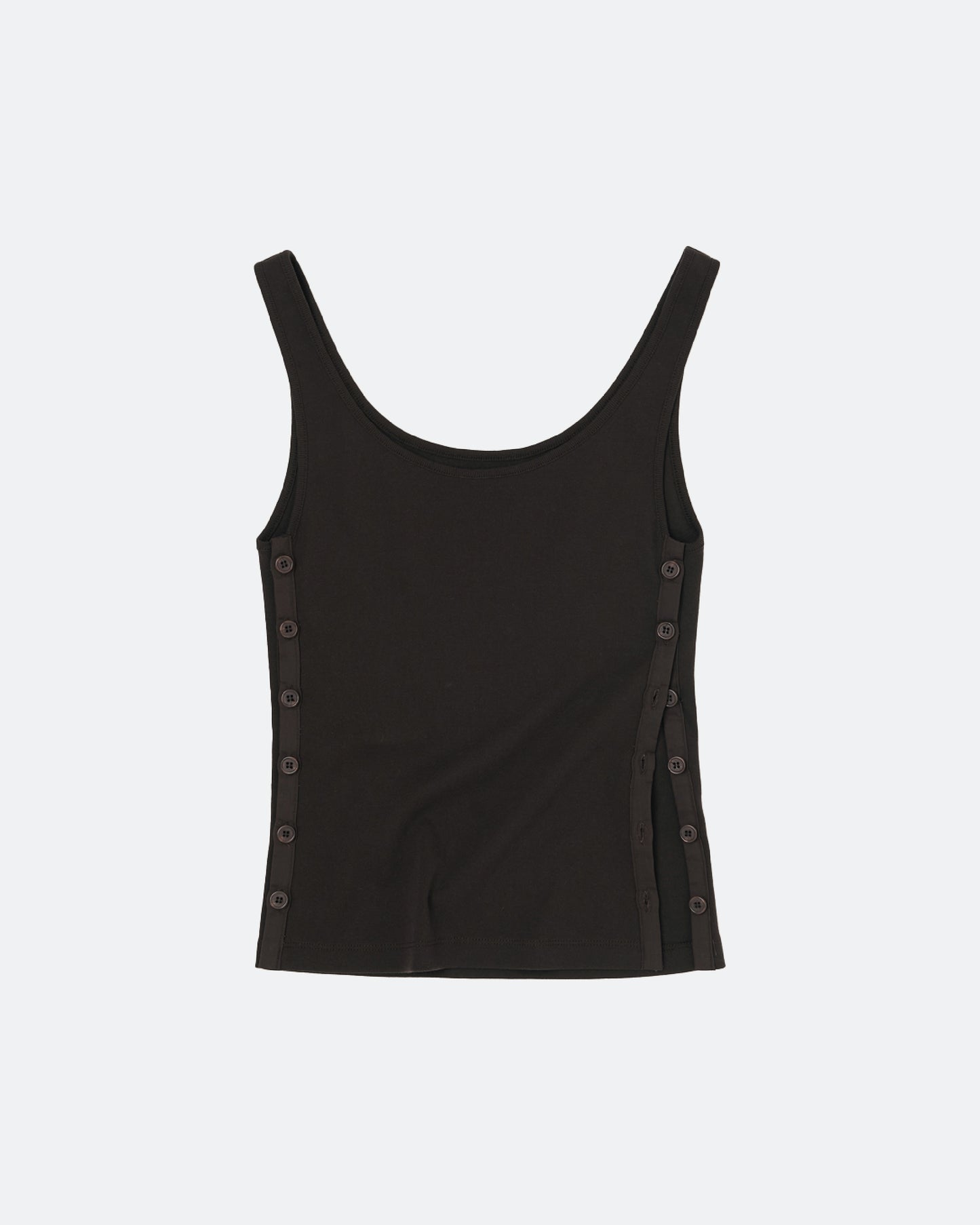 Side Button Detail Sleeveless Top - Dark Brown