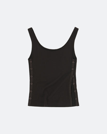 Side Button Detail Sleeveless Top - Dark Brown