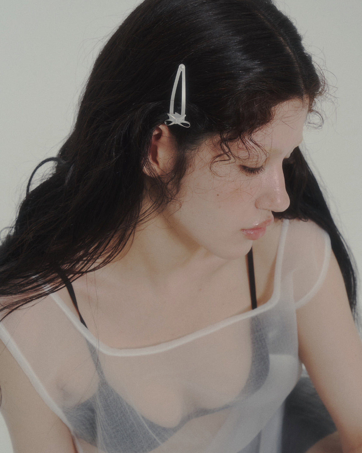 Ribbon Hair Clip - Matte Silver